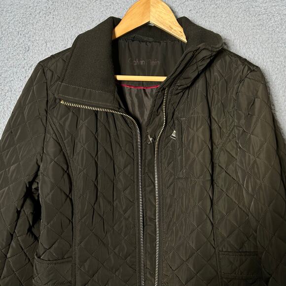 Calvin Klein Coat Womens M/L Green Collared Quilted Pockets Jacket READ - Picture 6 of 12